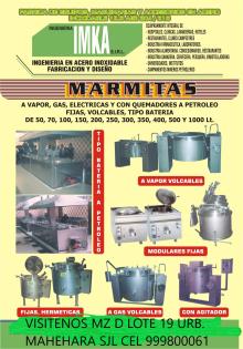 MARMITAS PARA COCCION DE ALIMENTOS EN GENERAL ENCHAQUETADAS A GAS O VAPOR